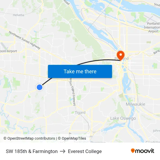 SW 185th & Farmington to Everest College map