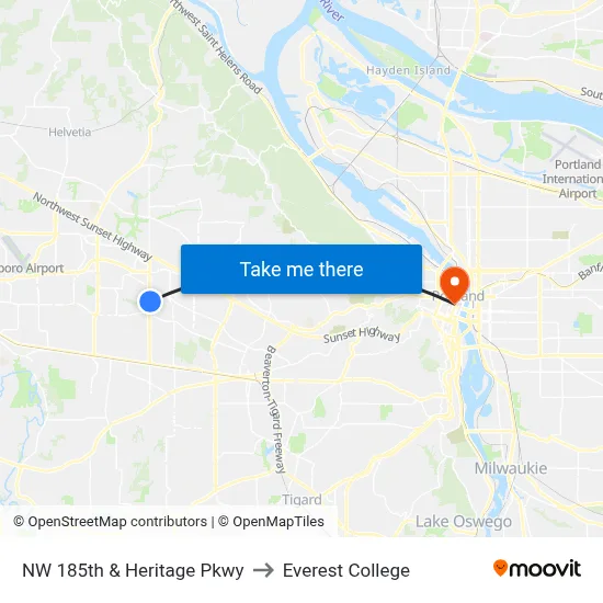 NW 185th & Heritage Pkwy to Everest College map