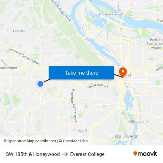 SW 185th & Honeywood to Everest College map