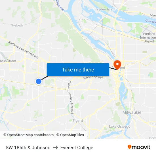 SW 185th & Johnson to Everest College map
