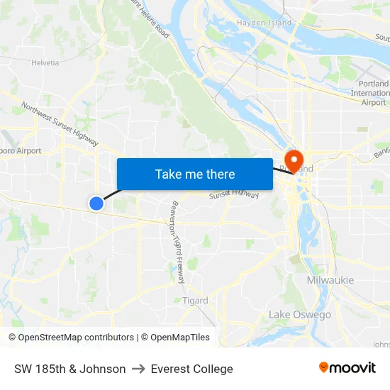 SW 185th & Johnson to Everest College map