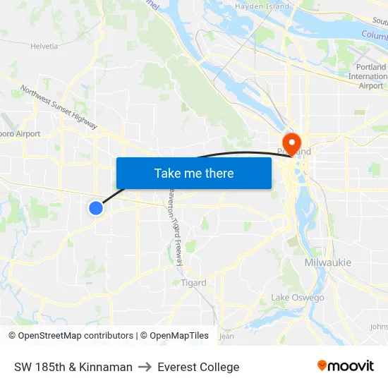 SW 185th & Kinnaman to Everest College map
