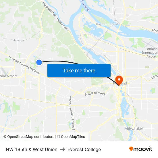 NW 185th & West Union to Everest College map