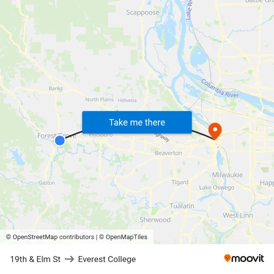 19th & Elm St to Everest College map
