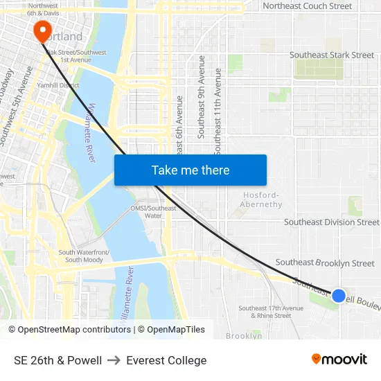 SE 26th & Powell to Everest College map