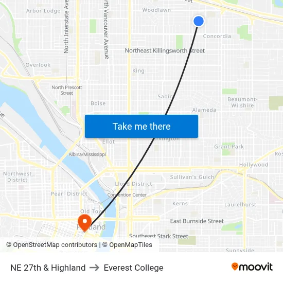 NE 27th & Highland to Everest College map