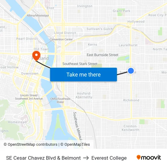 SE Cesar Chavez Blvd & Belmont to Everest College map