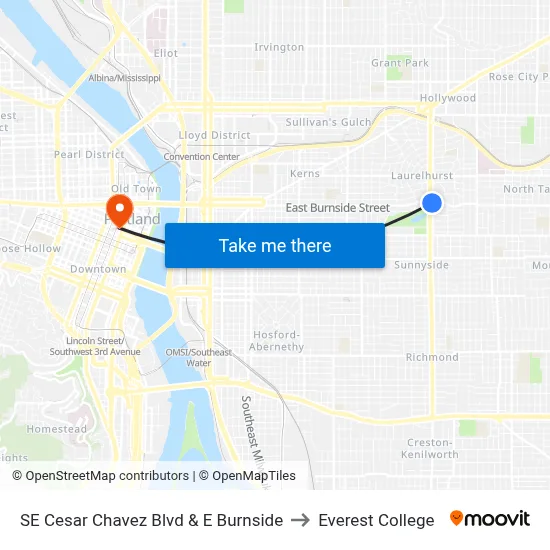 SE Cesar Chavez Blvd & E Burnside to Everest College map