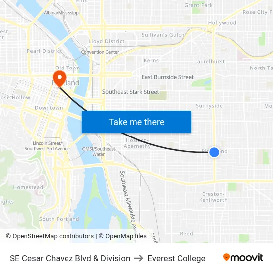 SE Cesar Chavez Blvd & Division to Everest College map