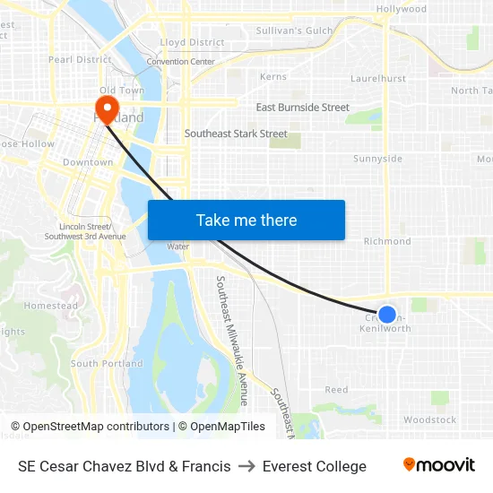 SE Cesar Chavez Blvd & Francis to Everest College map