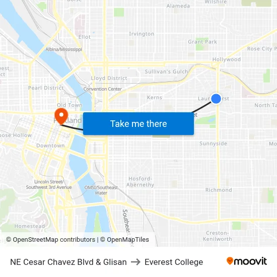NE Cesar Chavez Blvd & Glisan to Everest College map
