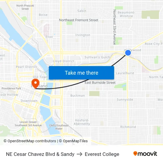 NE Cesar Chavez Blvd & Sandy to Everest College map