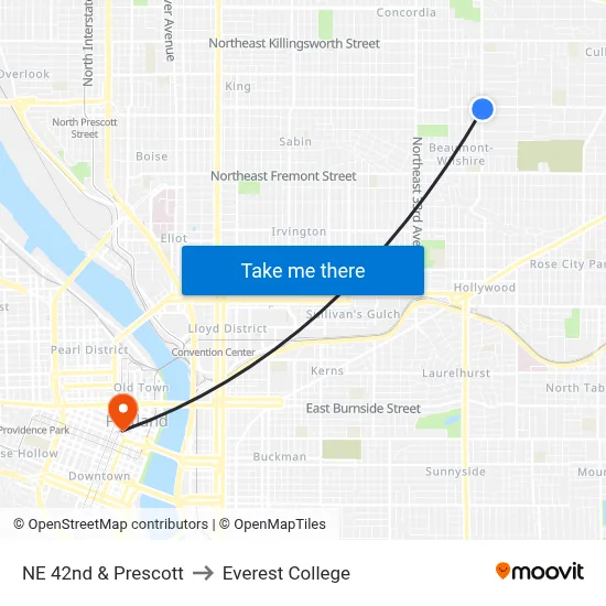 NE 42nd & Prescott to Everest College map