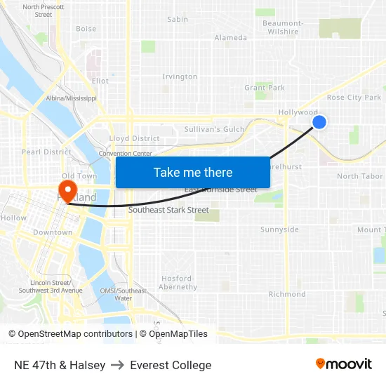 NE 47th & Halsey to Everest College map