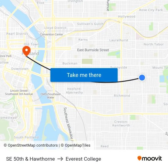 SE 50th & Hawthorne to Everest College map