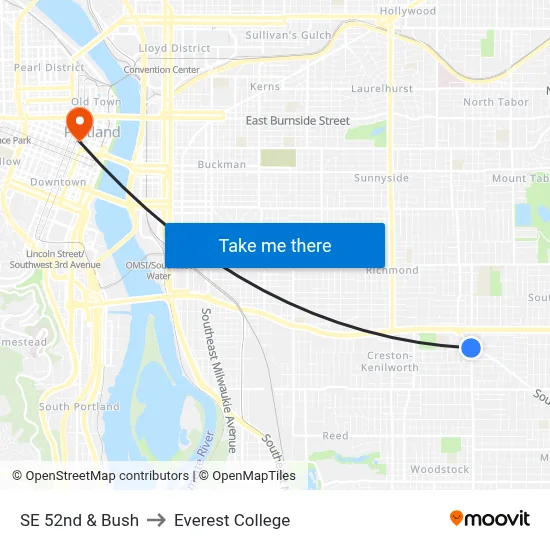 SE 52nd & Bush to Everest College map