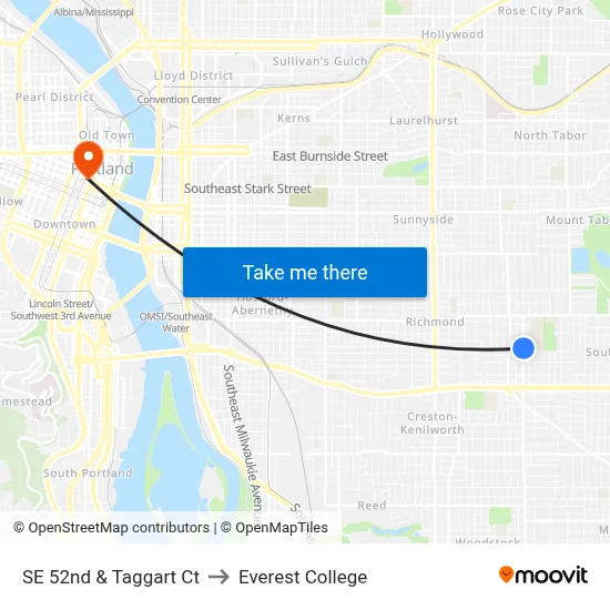 SE 52nd & Taggart Ct to Everest College map