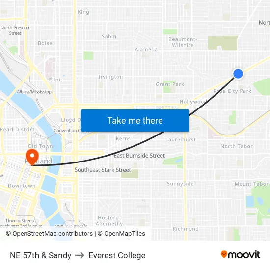 NE 57th & Sandy to Everest College map
