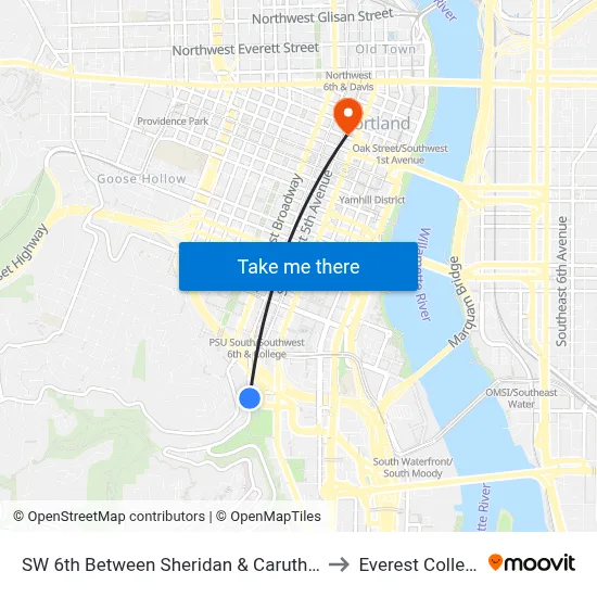 SW 6th Between Sheridan & Caruthers to Everest College map