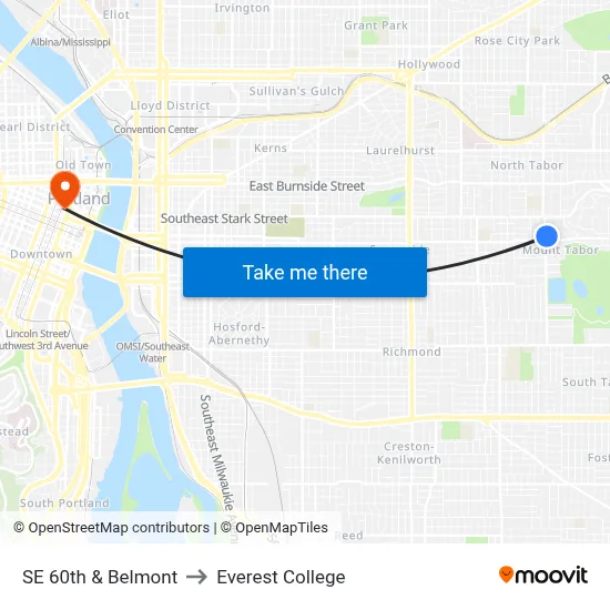 SE 60th & Belmont to Everest College map