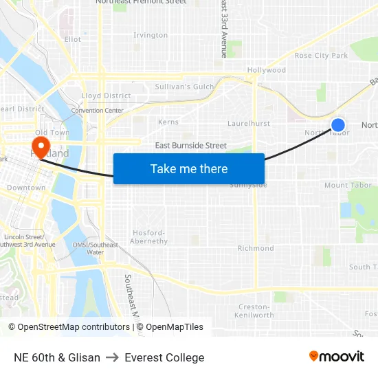 NE 60th & Glisan to Everest College map
