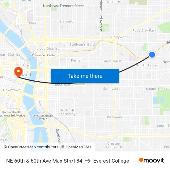 NE 60th & 60th Ave Max Stn/I-84 to Everest College map