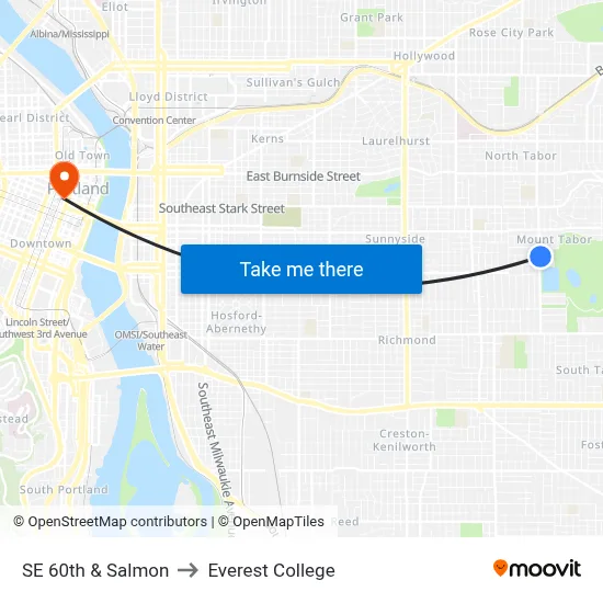 SE 60th & Salmon to Everest College map