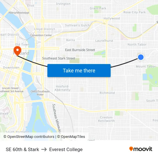 SE 60th & Stark to Everest College map