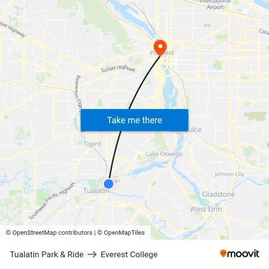 Tualatin Park & Ride to Everest College map
