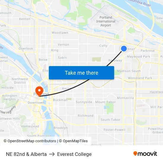 NE 82nd & Alberta to Everest College map