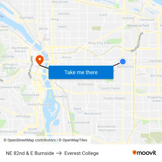 NE 82nd & E Burnside to Everest College map