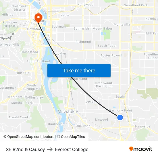SE 82nd & Causey to Everest College map
