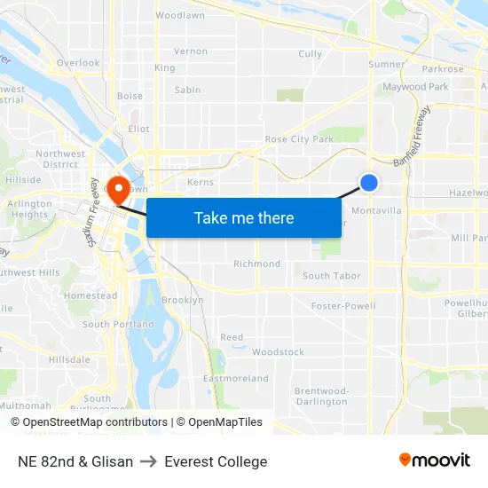 NE 82nd & Glisan to Everest College map