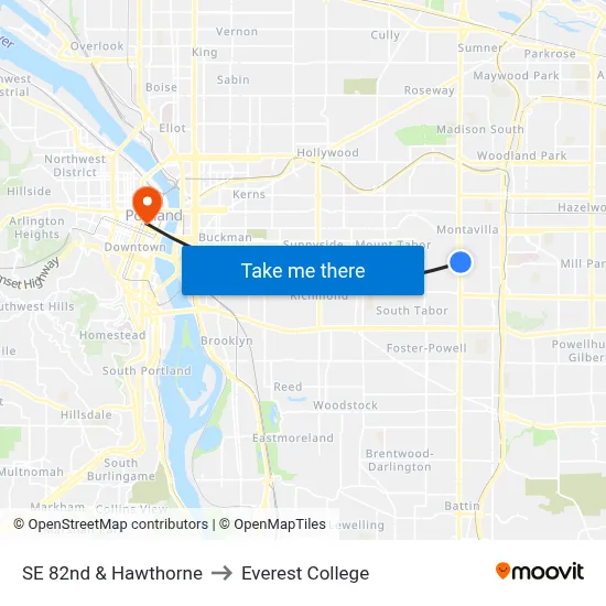SE 82nd & Hawthorne to Everest College map