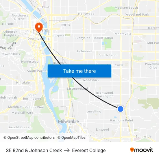 SE 82nd & Johnson Creek to Everest College map