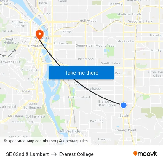 SE 82nd & Lambert to Everest College map