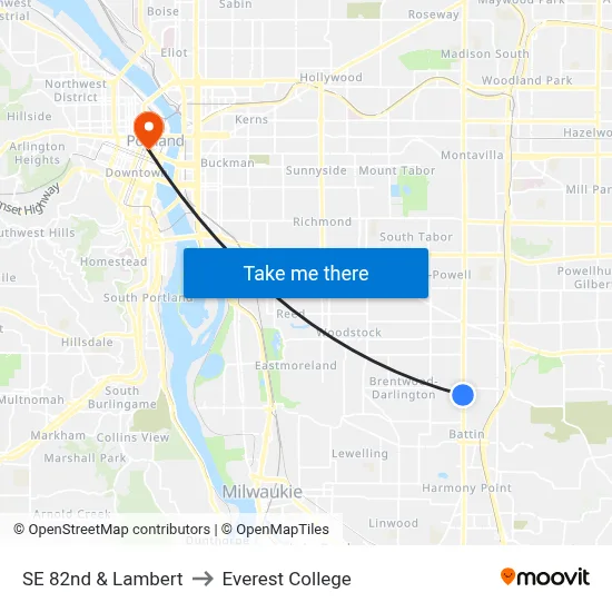 SE 82nd & Lambert to Everest College map