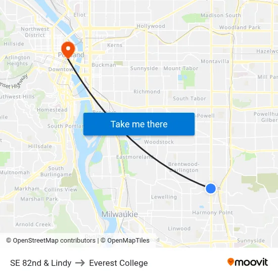 SE 82nd & Lindy to Everest College map