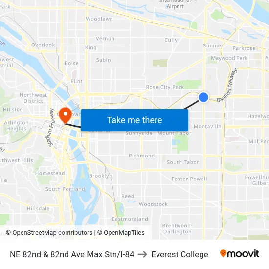 NE 82nd & 82nd Ave Max Stn/I-84 to Everest College map