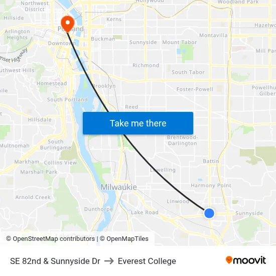 SE 82nd & Sunnyside Dr to Everest College map
