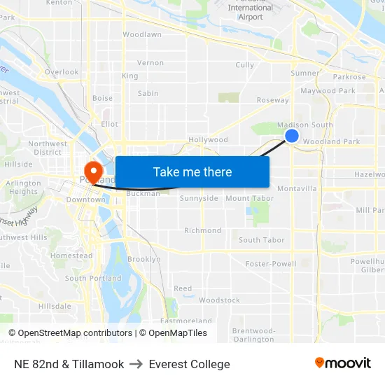 NE 82nd & Tillamook to Everest College map