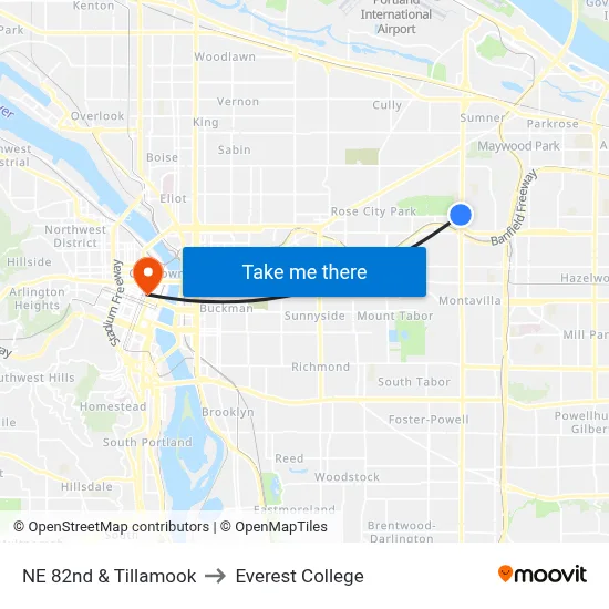 NE 82nd & Tillamook to Everest College map