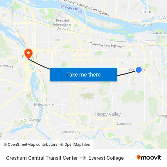 Gresham Central Transit Center to Everest College map
