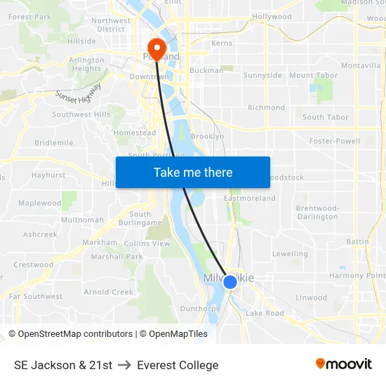 SE Jackson & 21st to Everest College map