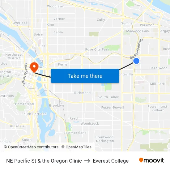 NE Pacific St & the Oregon Clinic to Everest College map