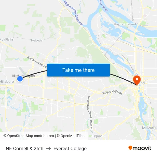 NE Cornell & 25th to Everest College map