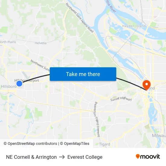 NE Cornell & Arrington to Everest College map