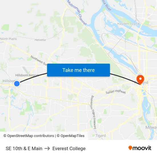 SE 10th & E Main to Everest College map
