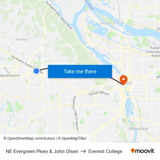 NE Evergreen Pkwy & John Olsen to Everest College map