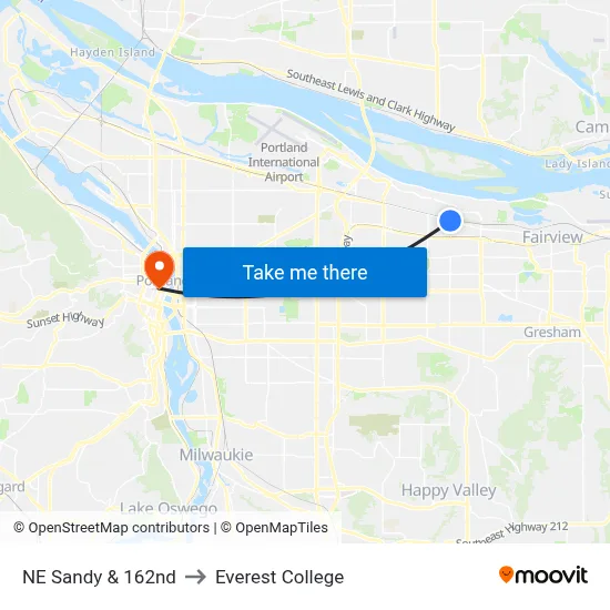 NE Sandy & 162nd to Everest College map